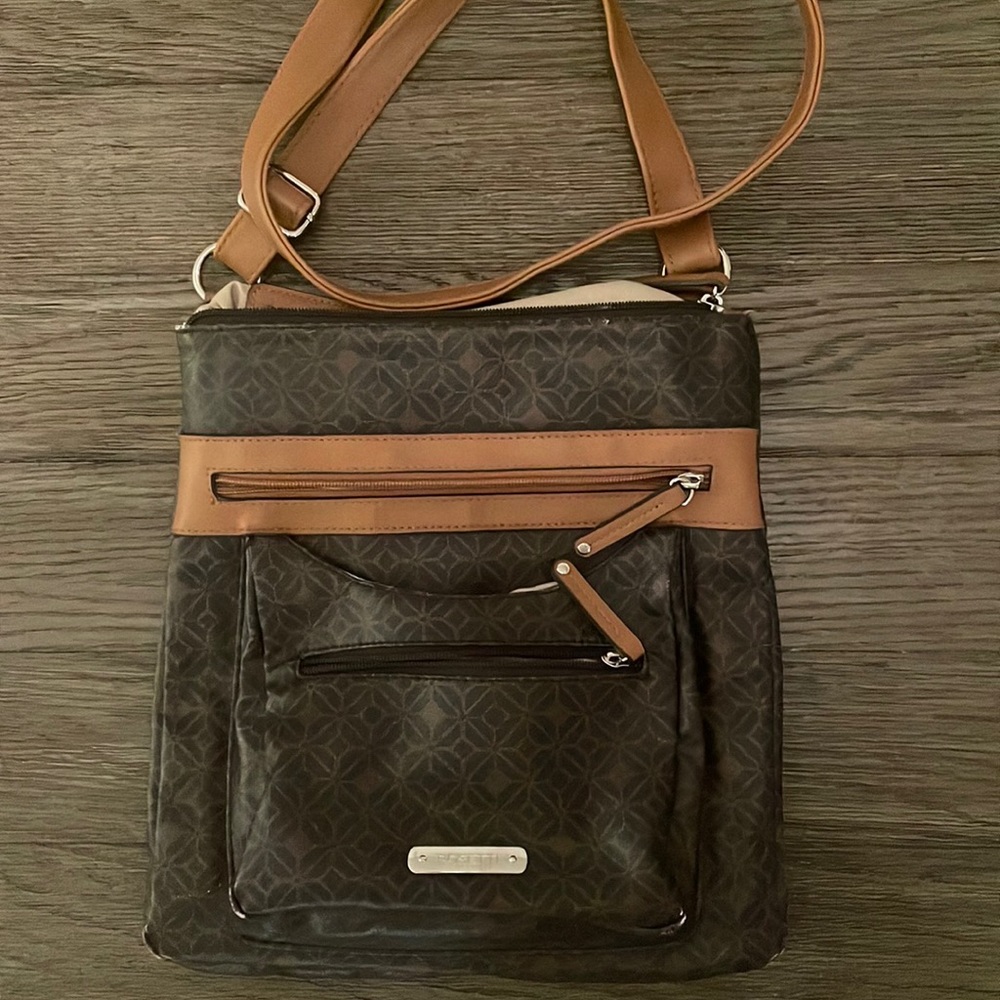 Rosetti Brown Geometric Print Medium Crossbody Ha… - image 1